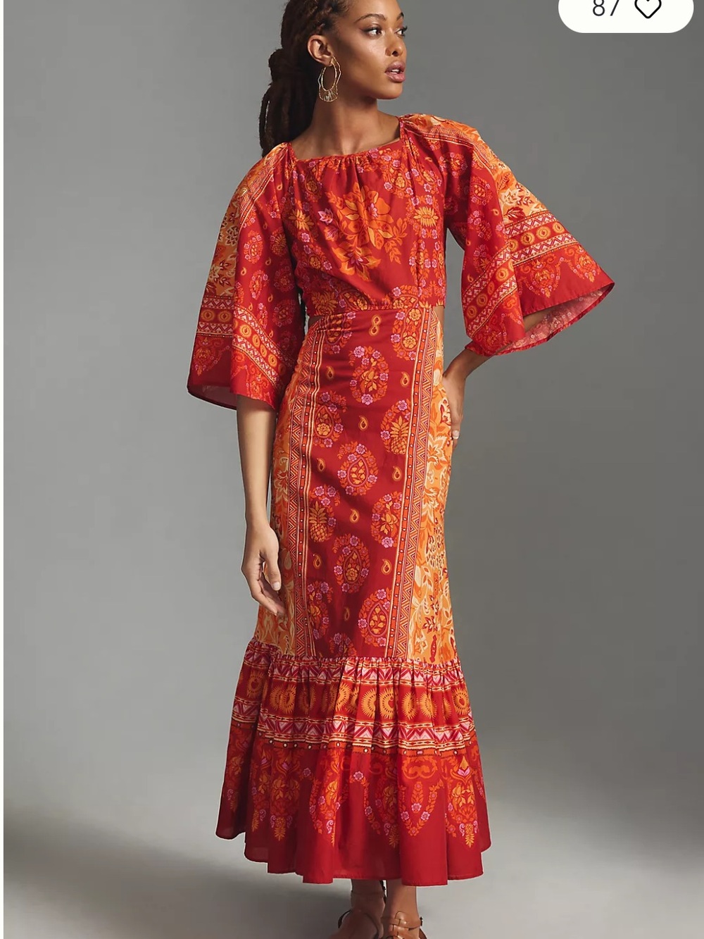 New FARM Rio Printed Cutout Tiered-Hem Dress
